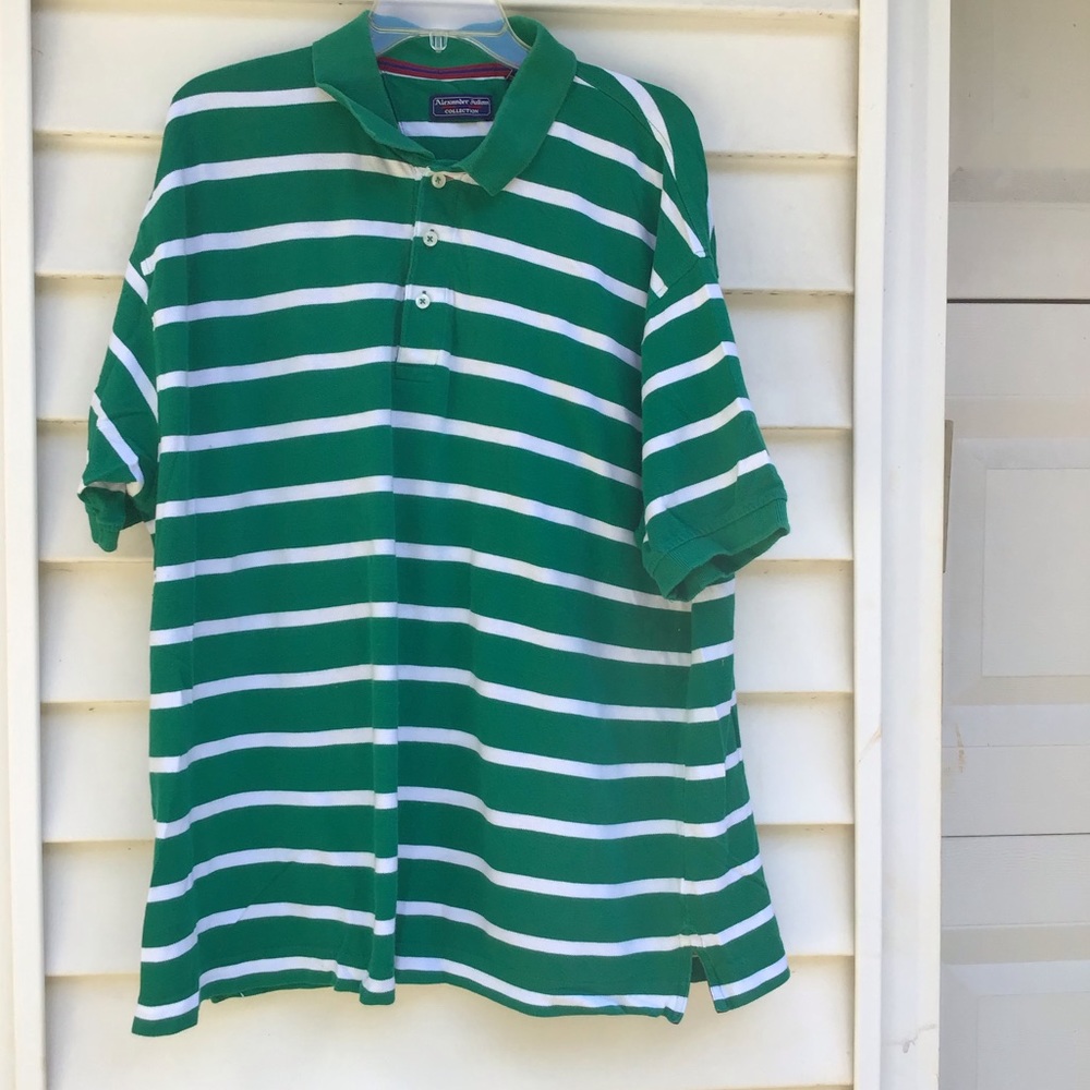Alexander Julian Collection Shirt Mens 2XL Green White Striped Polo Colorful